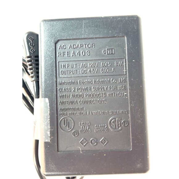 Matsushita RF-EA4403 AC Adaptor 120V 60Hz 8W Output DC 4.5V 600mA Class 2 Power - Picture 1 of 4